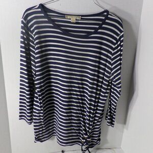 Michael Kors Navy Blue Striped ¾” sleeves Top – Size XL